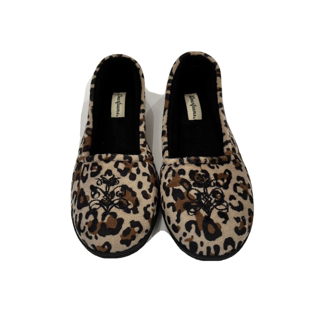 Dearfoams Womens Memory Foam Leopard Velour Closed Back Slipper - Medium 7-8